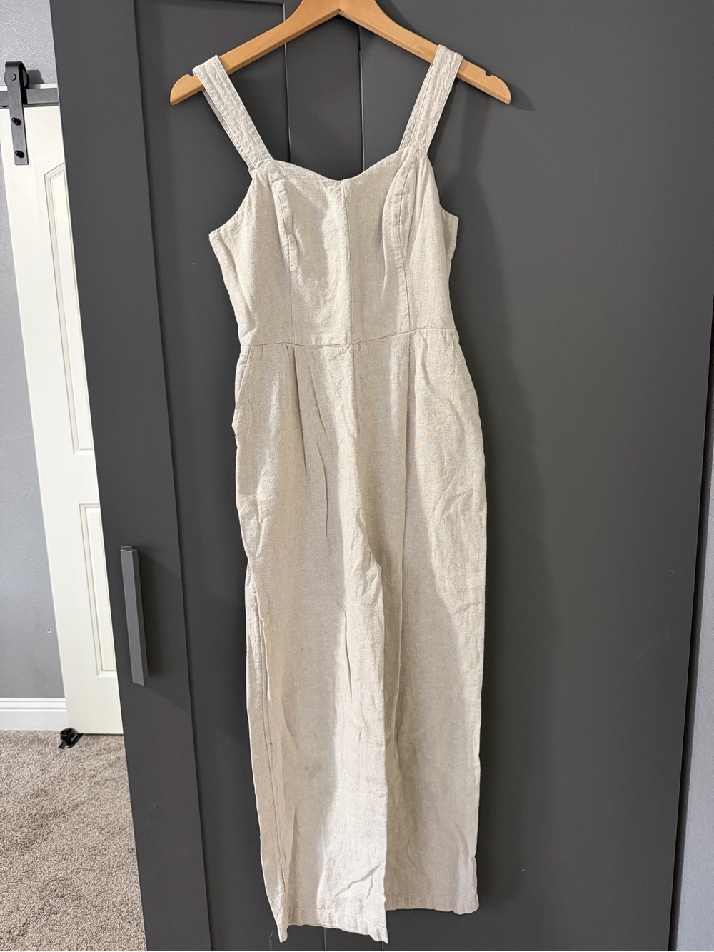 Old Navy Cream Linen Jumpsuit with Wide Straps